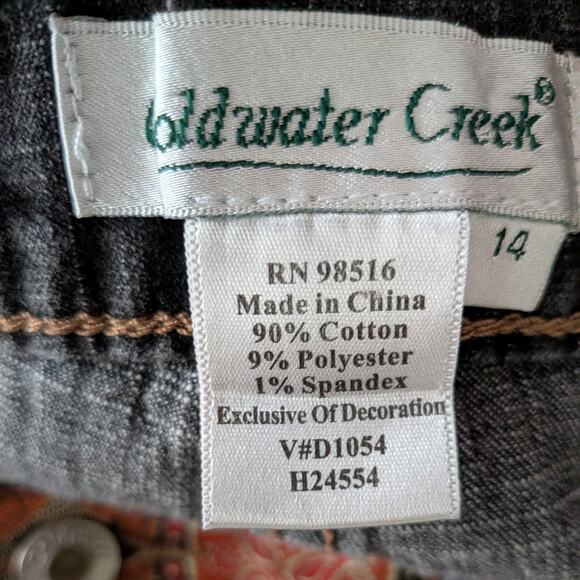 Y2K Cropped Jeans 14 Black Denim Capri Embroidered Boho Floral Ankle Tapestry - Picture 7 of 8